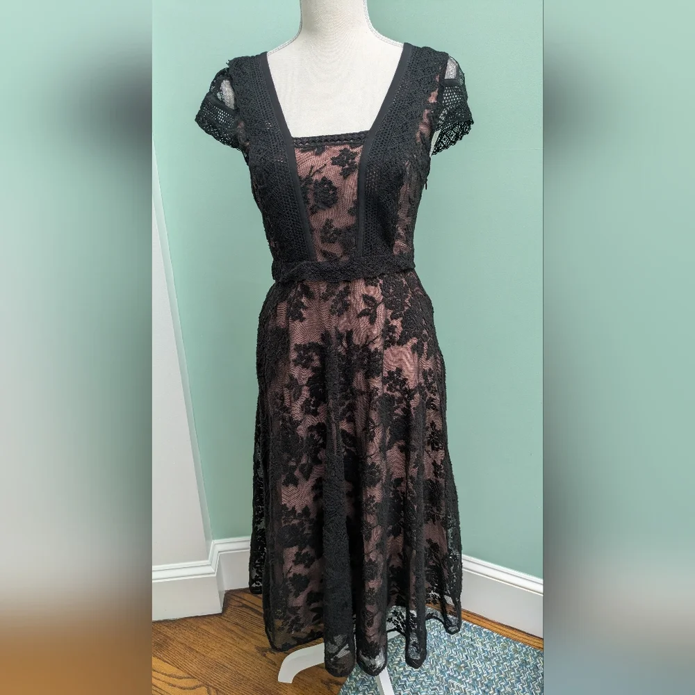 Moulinette Soeurs Black Pink Lace Malia Dress, Size 2 - Picture 2 of 9